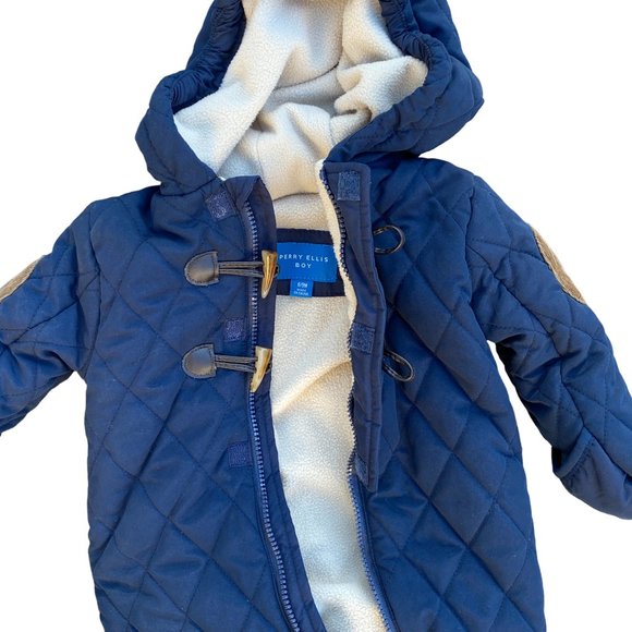 Perry Ellis Baby Diamond Quilted Fleece Lined One-Piece Navy Snowsuit-6-9mos - Picture 7 of 16